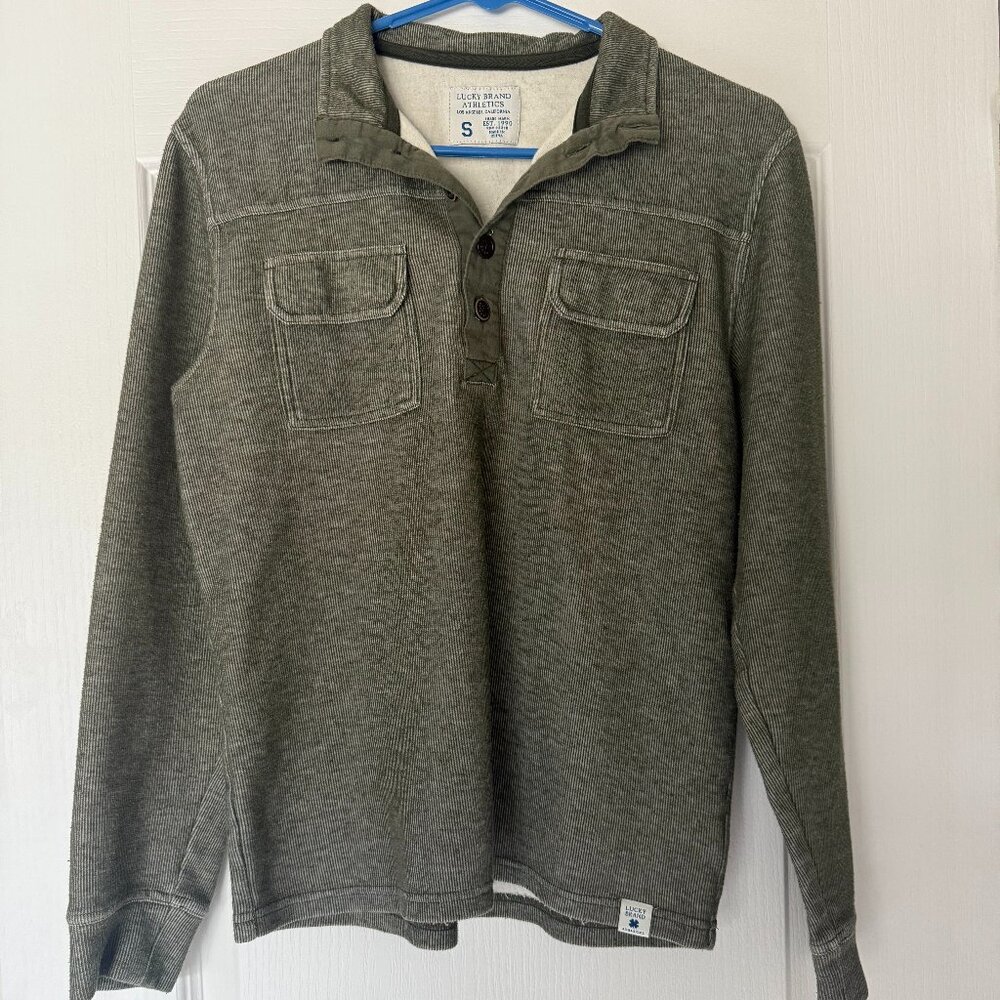 Lucky Brand Athletics Long Sleeve Pullover Shirt Olive Green Mens S